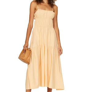 Vince Women's Medium Orange Ruched Tie Back Sun Dress Adjustable V859451489 Midi